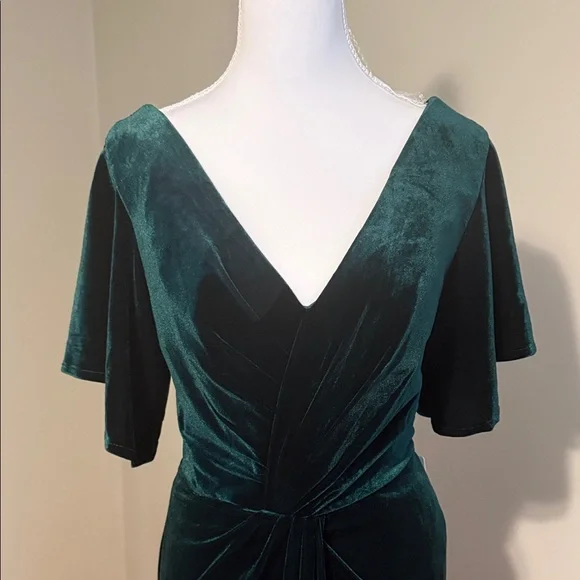 Luxurious Dark Green Velvet Maxi Dress - Picture 2 of 7